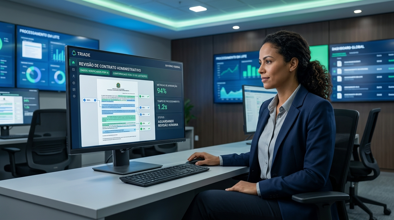 Imagem de uma mulher negra de cabelos cacheados em um escritório utilizando o computador.
