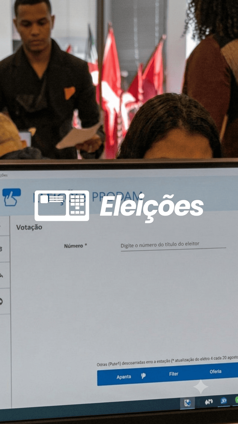 Imagem com o logo de Eleições e ao fundo um escritório